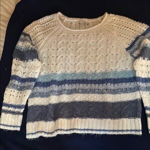 Womens white with blue stripes sweater.